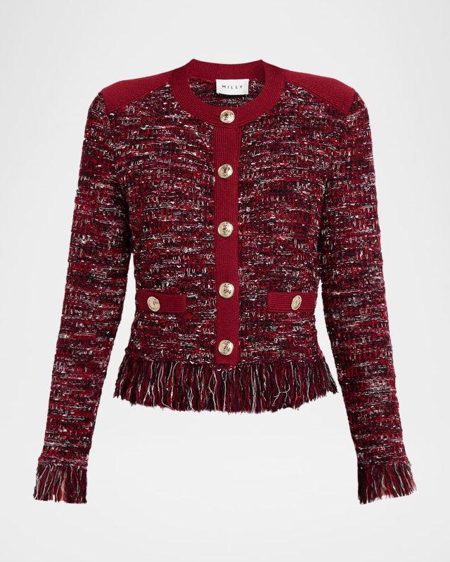 Kelly Fringed Tweed Knit Cardigan Jacket